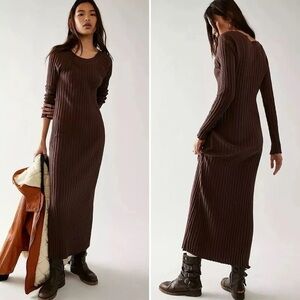 Free People Beach Brown Ribbed Maxi Dress Size Large